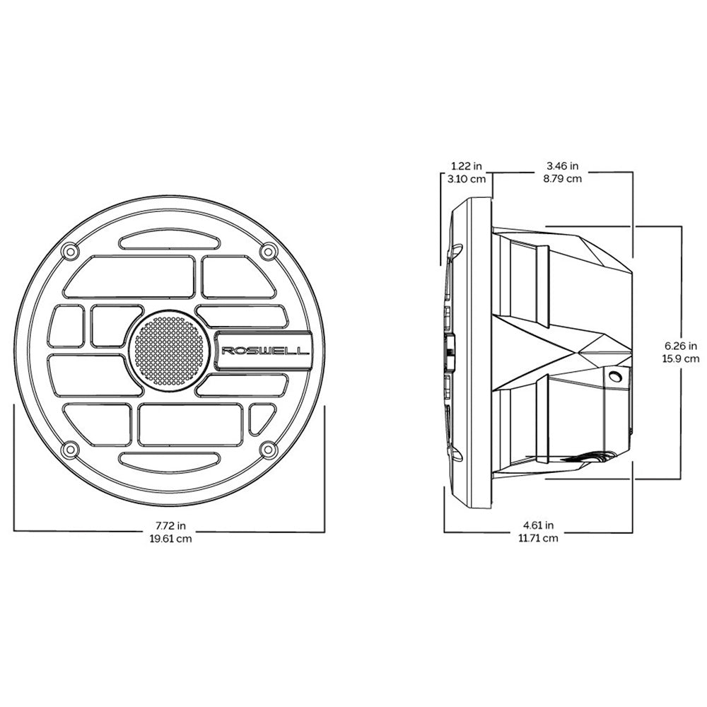 Roswell R Series 77 Marine Speakers Anthracite Grille 80W RMS 160W Peak Power C9201912