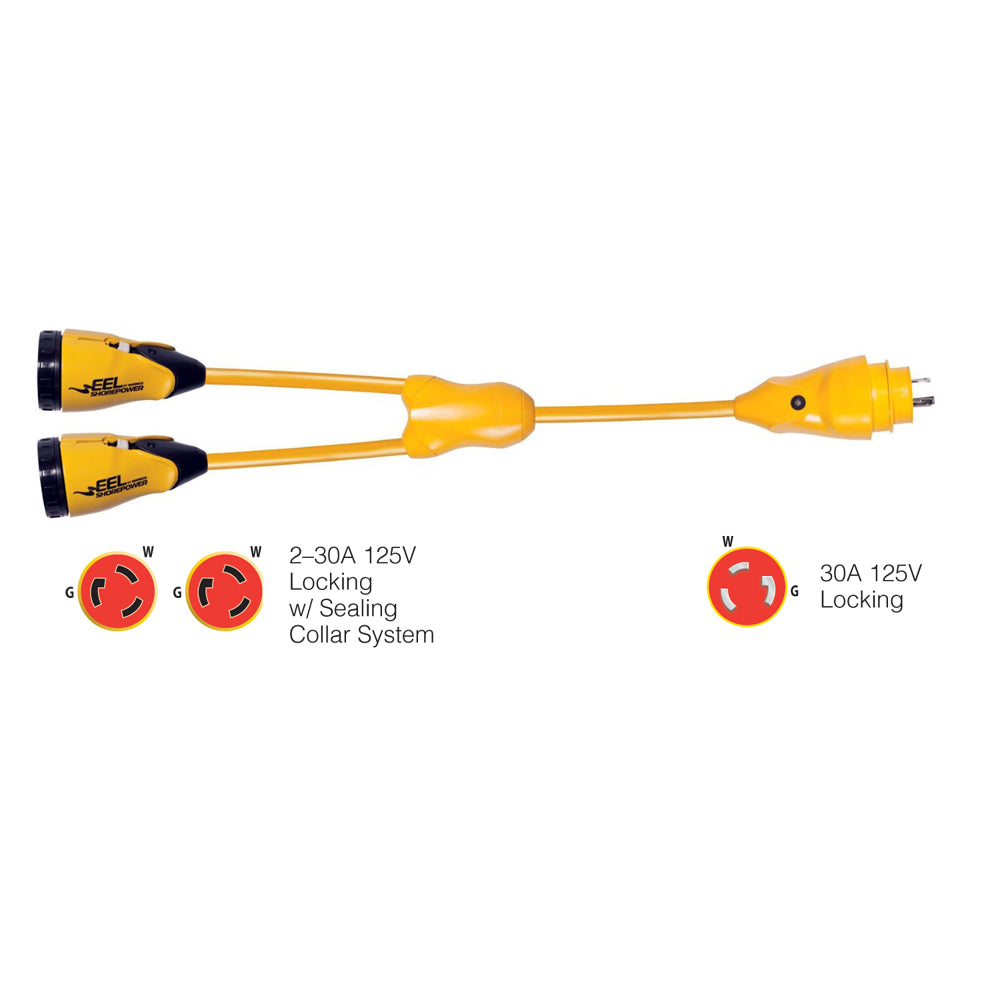 Marinco Y30230 EEL 230A125V Female to 130A125V Male Y Adapter Yellow Y30230