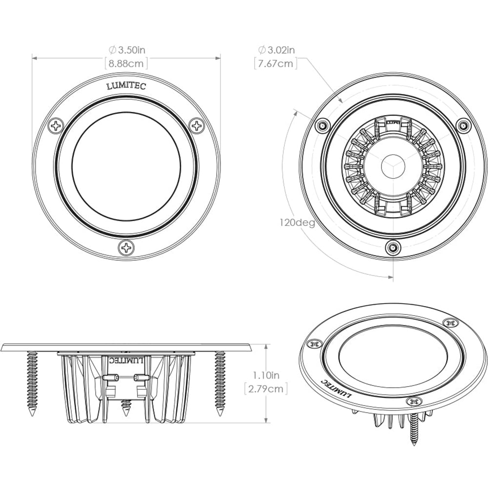 Lumitec Shadow Flush Mount Down Light White Finish 3Color RedBlue NonDimming wWhite Dimming 114128