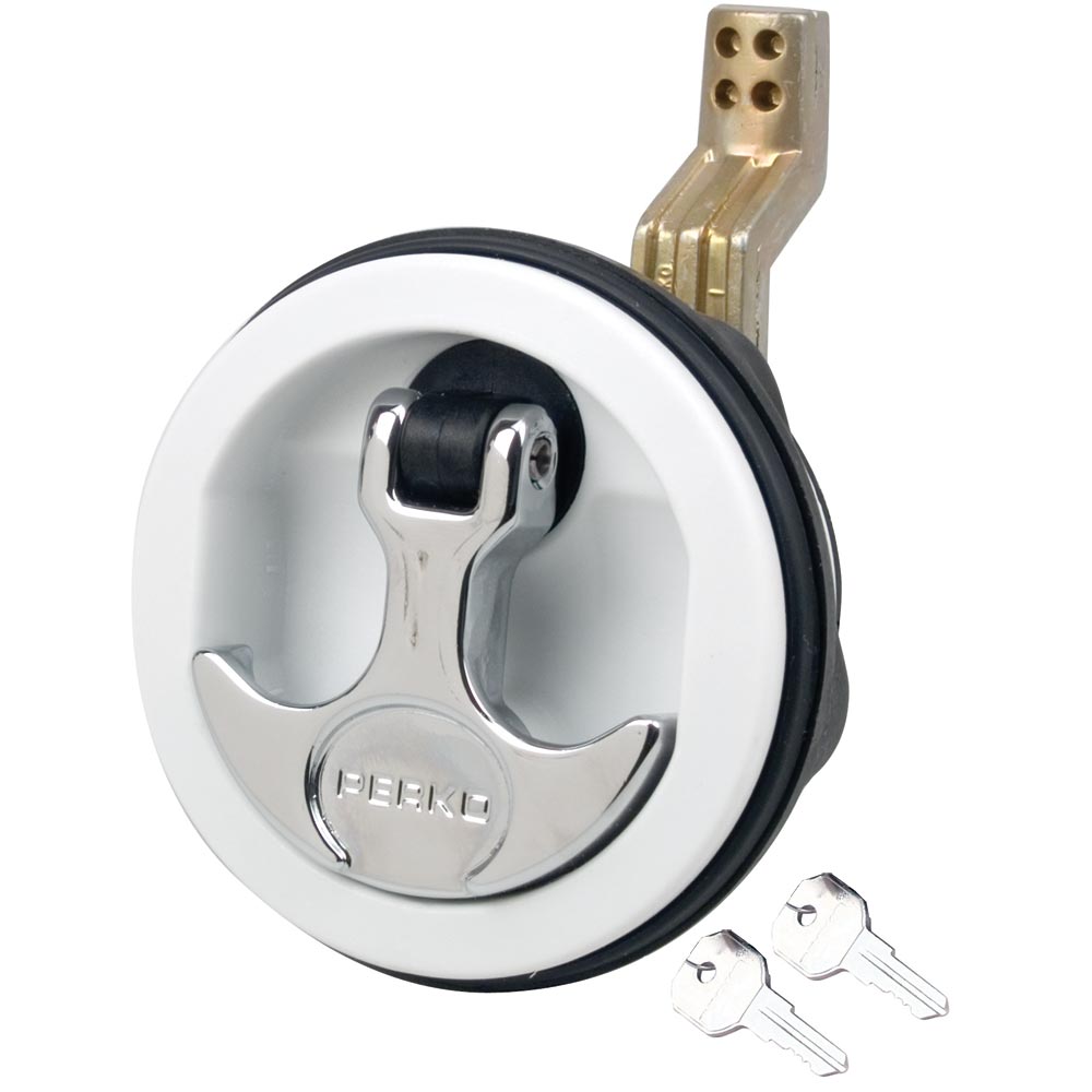 Perko Surface Mount Latch White Body Chrome Handle Offset Cam Bar 34 238 1091DP1WHT