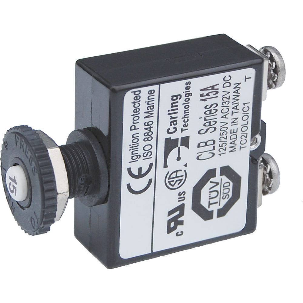 Blue Sea Push Button Reset Only Screw Terminal Circuit Breaker 15 Amps 2133