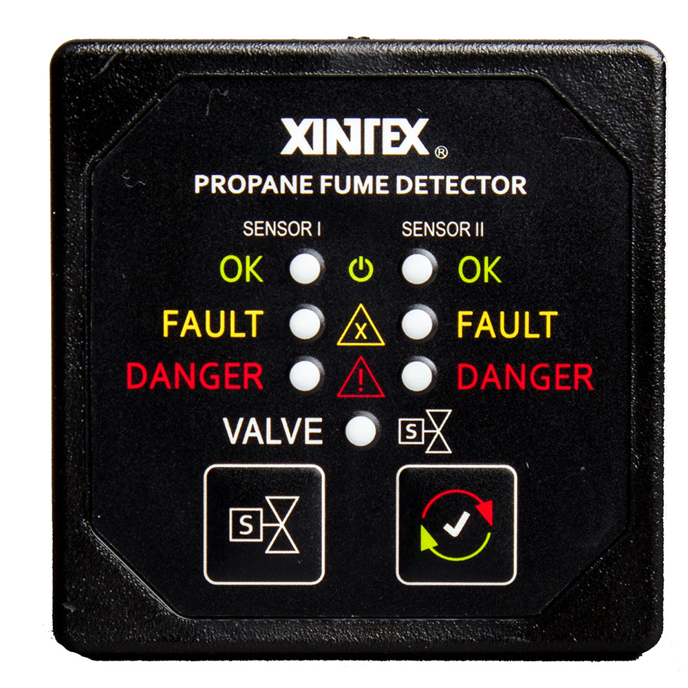 FireboyXintex Propane Fume Detector w2 Plastic Sensors No Solenoid Valve Square Black Bezel Display P2BNVR