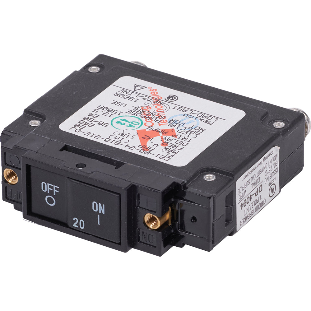 Blue Sea 7457 UL489 Circuit Breaker 20A Flat Rocker 7457