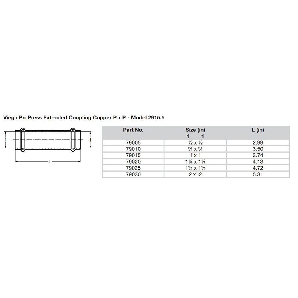 Viega ProPress 2 Extended Coupling wo Stop Double Press Connection Smart Connect Technology 79030