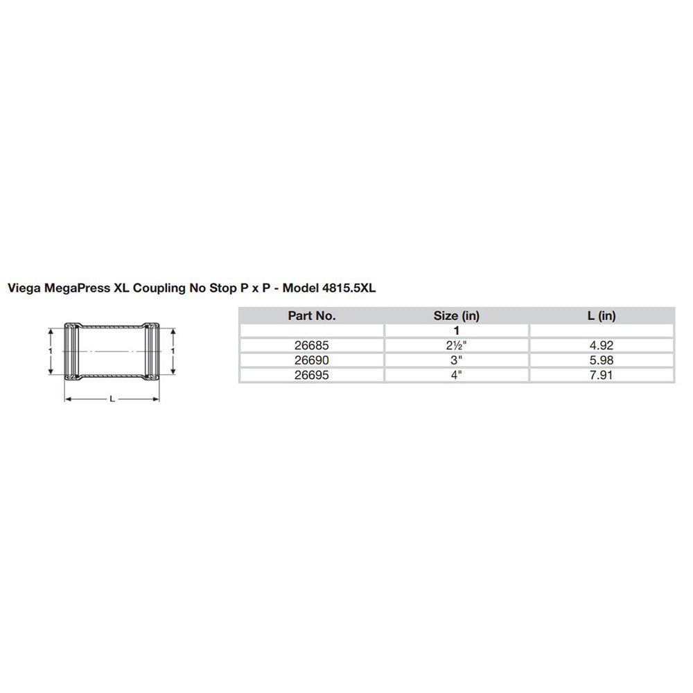 Viega MegaPress 3 Carbon Steel Coupling wo Stop wFMK Double Press Connection Smart Connect Technology 26690
