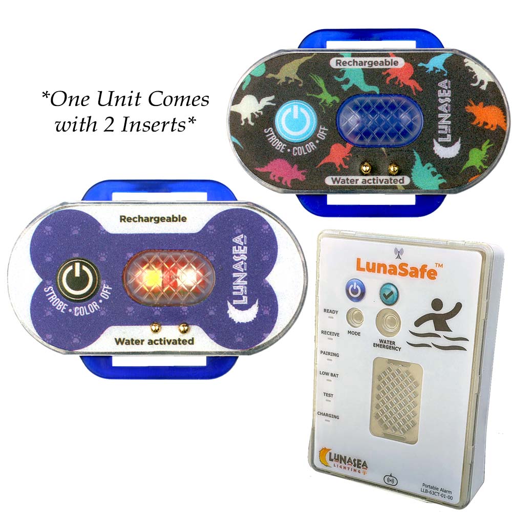 Lunasea ChildPet Safety Water Activated Strobe Light wRF Transmitter Portable AudioVisual Receiver Blue Case