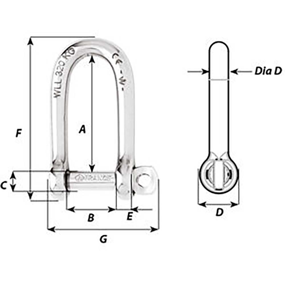 Wichard SelfLocking Long D Shackle Diameter 8mm 516 1214W